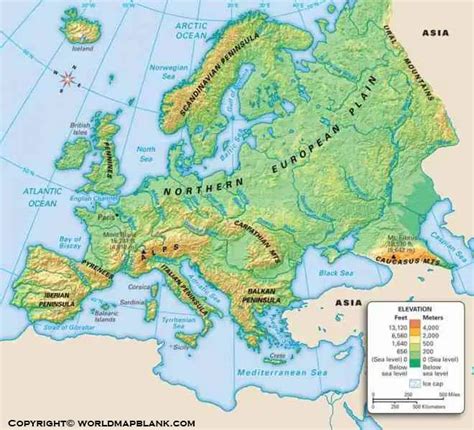 Key Principles of MAP Map of the Mountains in Europe